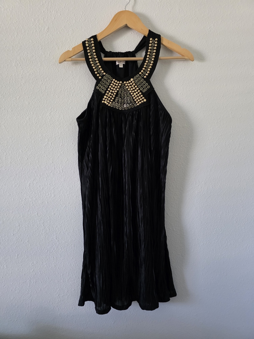 Moa Moa Black Mini Dress with Gold Embellished Halter
